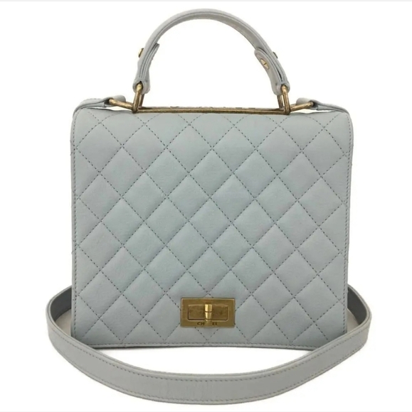 CHANEL Handbags - CHANEL Light Blue Quilted Lambskin 2 Way Shoulder Handbag Lambskin Leather